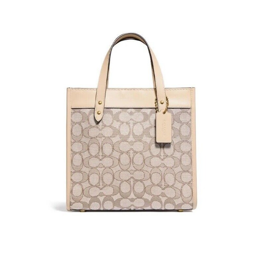 Coach Tote Bag Signature Jacquard Field 22 Strap Handles Leather Brand